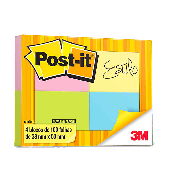 Bloco Adesivo Post-It 3M 38x50mm 4BL 100 fls Cores