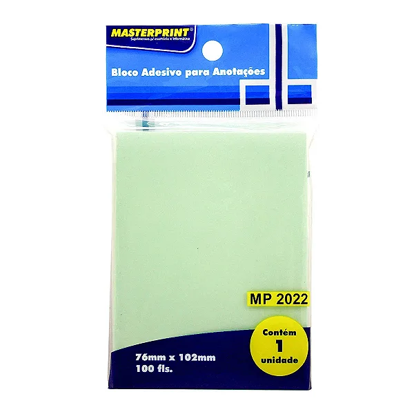 Bloco Adesivo MASTERPRINT 76x102mm 100fls VD MP2022