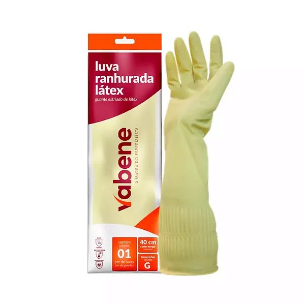 LUVA LATEX RANHURA C.LONGO NATURAL G - VABENE 1746