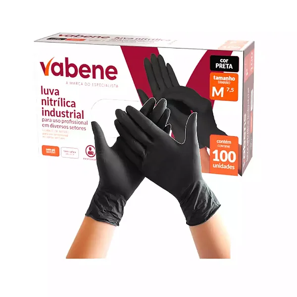 LUVA NITRILICA PRETA M (C/100 UN) - VABENE 3072