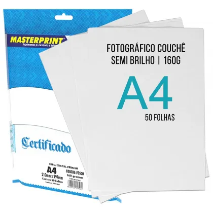 Papel Couche 160g A4 50fls Semi-Brilho 106080 MASTERPRINT