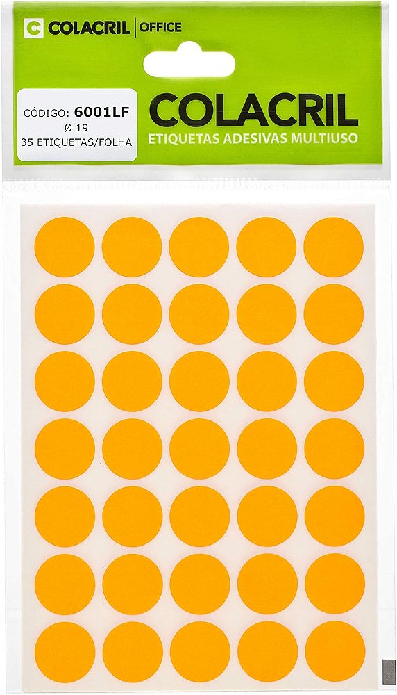 Etiqueta Adesiva Redonda 19mm Fluor COLACRIL 6001LF