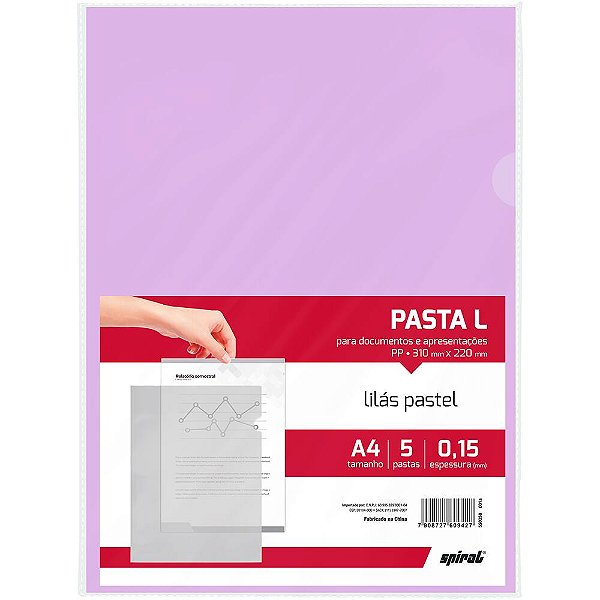 Pasta Plastica em L PP 0,15 A4 Lilas Pastel Spiral