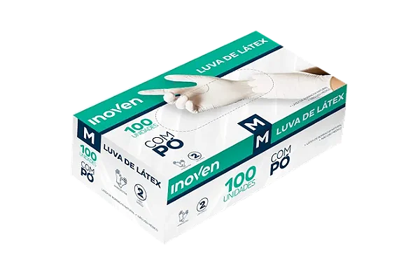 LUVA LATEX TAM M C/100 UN C/PO - INOVEN