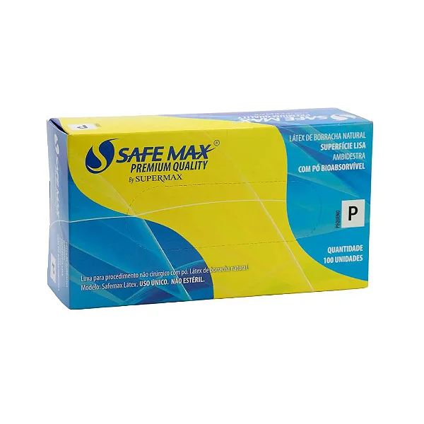 LUVA LATEX 100 S/PO ANVISA - SAFEMAX TAM P