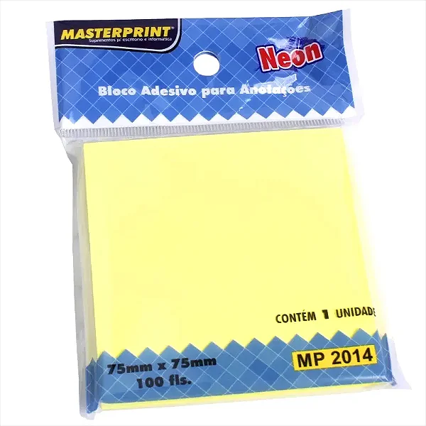 Bloco Adesivo MASTERPRINT 75x75mm 100fls AM NEON