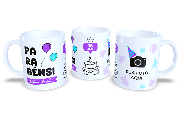 Caneca de Feliz Aniversário (1 foto, nome e idade)