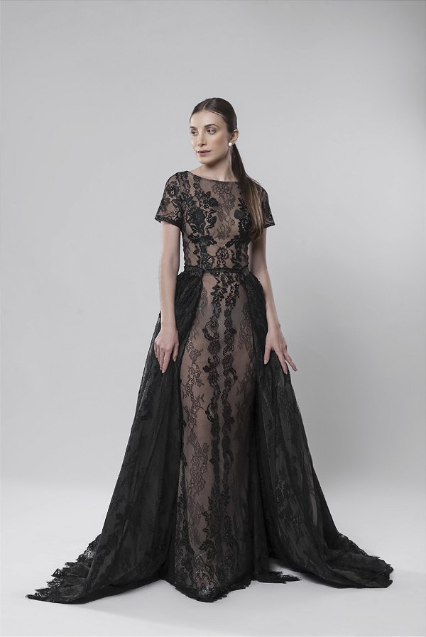 Vestido longo semi sereia com sobressaia Venus