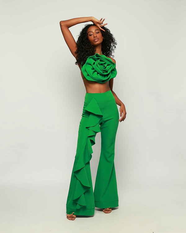 Calça flare com babado Cirque