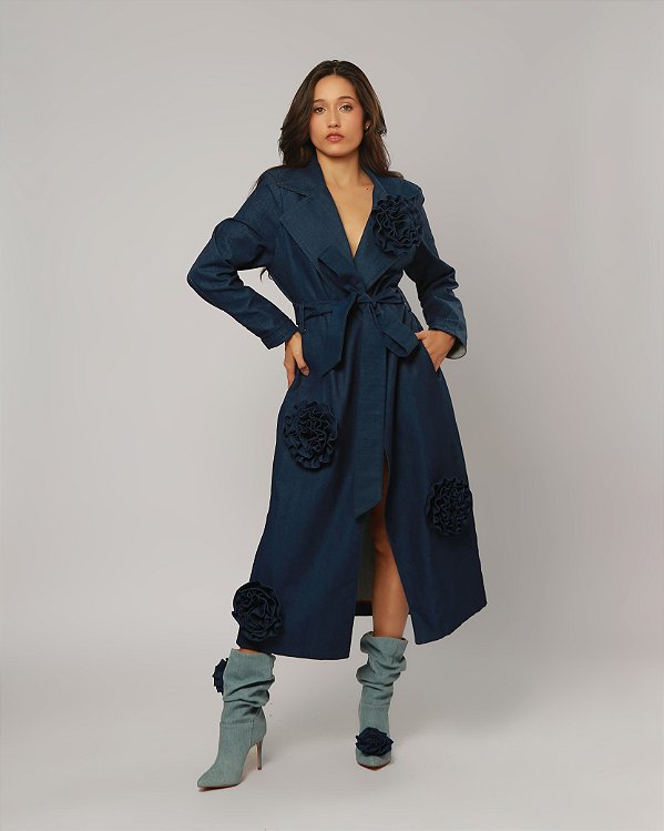 Trench coat jeans com flores Circus Plus