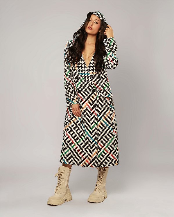 Trench coat pied de poule com capuz Circus Plus