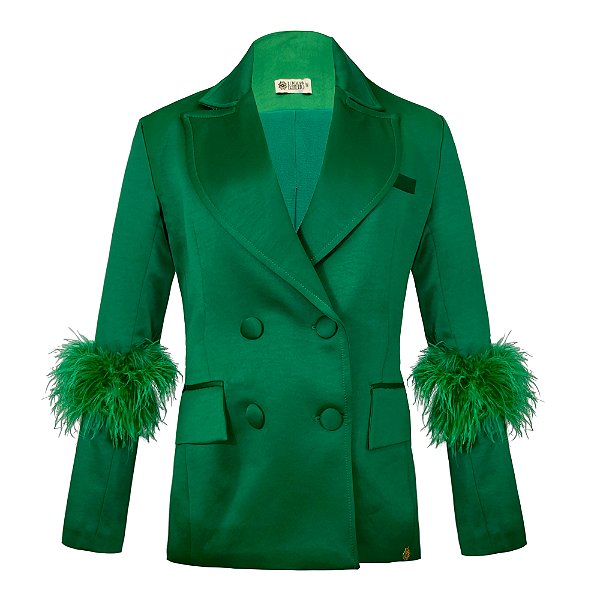 Blazer alfaiataria com detalhes em plumas na manga Vênus