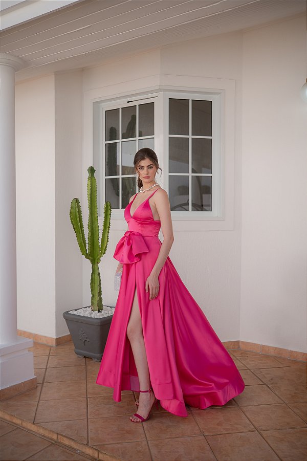 Vestido longo com fenda e alças LR