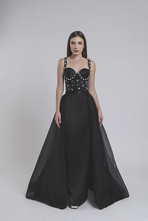 Vestido longo saia reta com sobressaia Venus