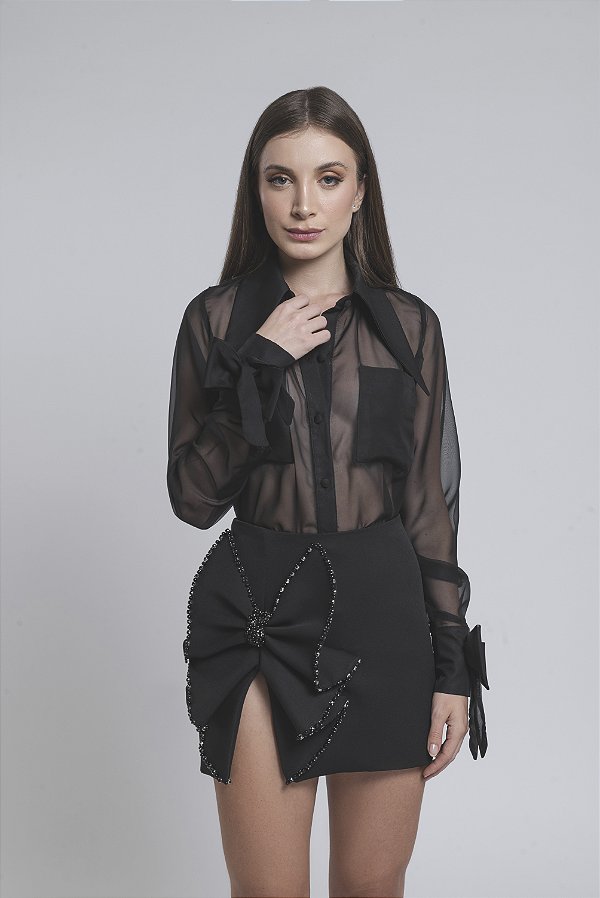 Camisa de seda com detalhes de laços nos punhos Venus