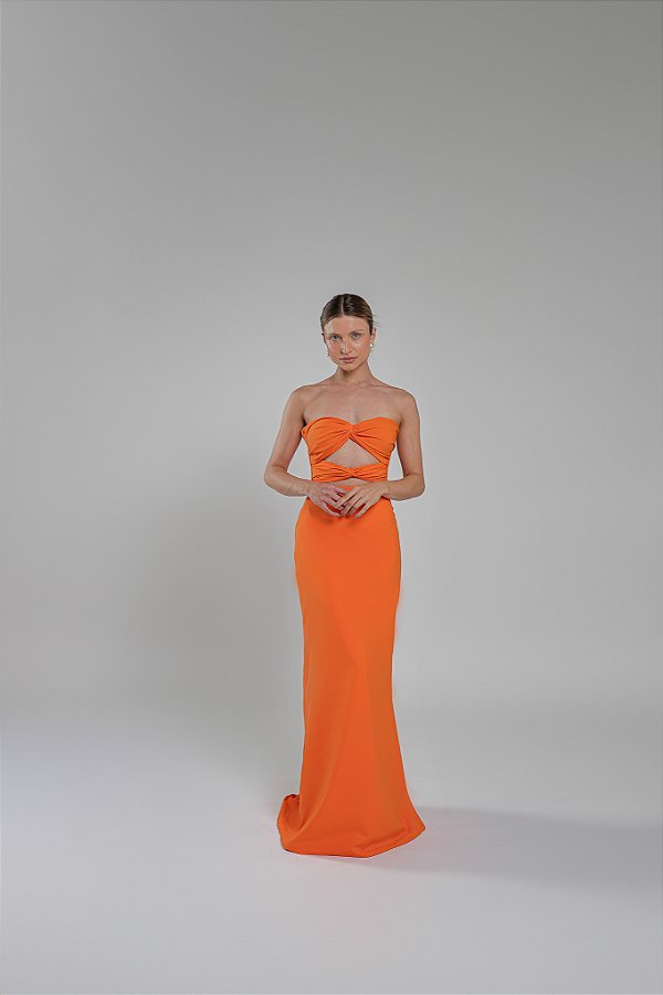 Vestido longo tomara que caia com recortes Garden