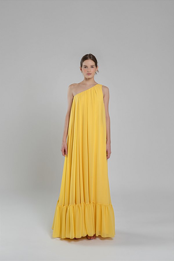 Vestido longo ombro só fluido Garden