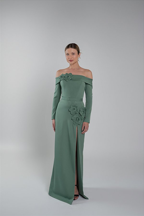 Vestido longo alfaiataria ombro a ombro Garden