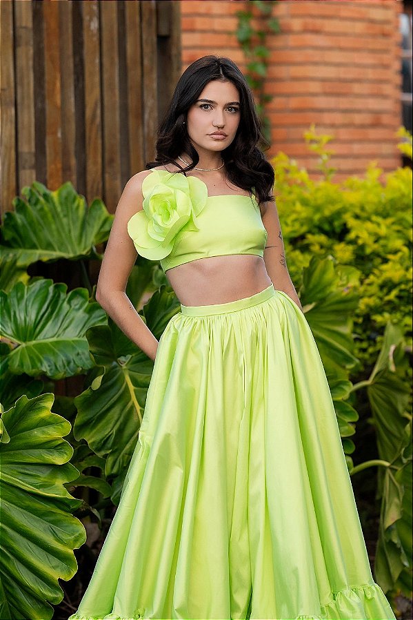Conjunto tafetá verde lima Pétalas