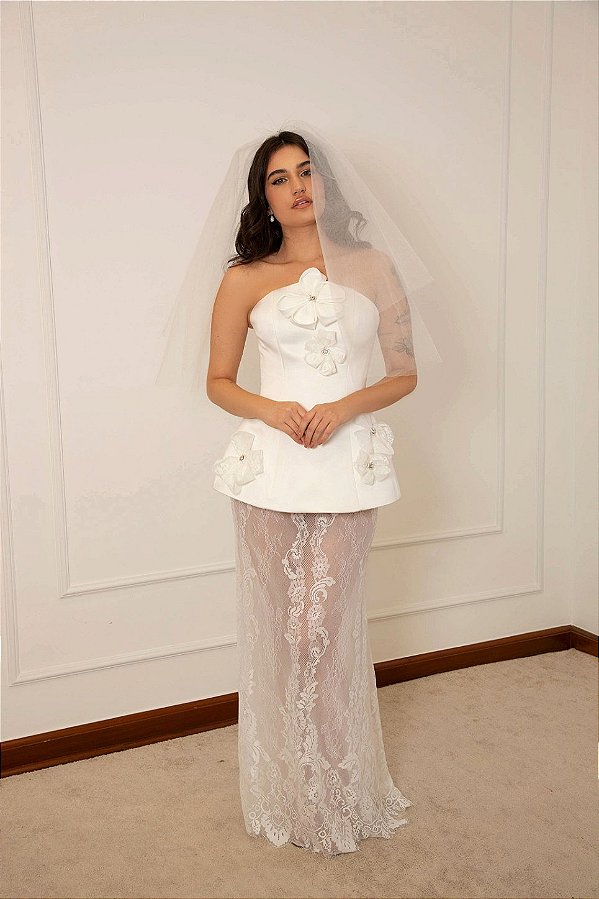 Conjunto bucol italiano e renda francesa off white noiva