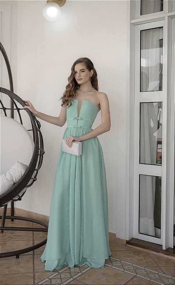 Vestido poá verde água