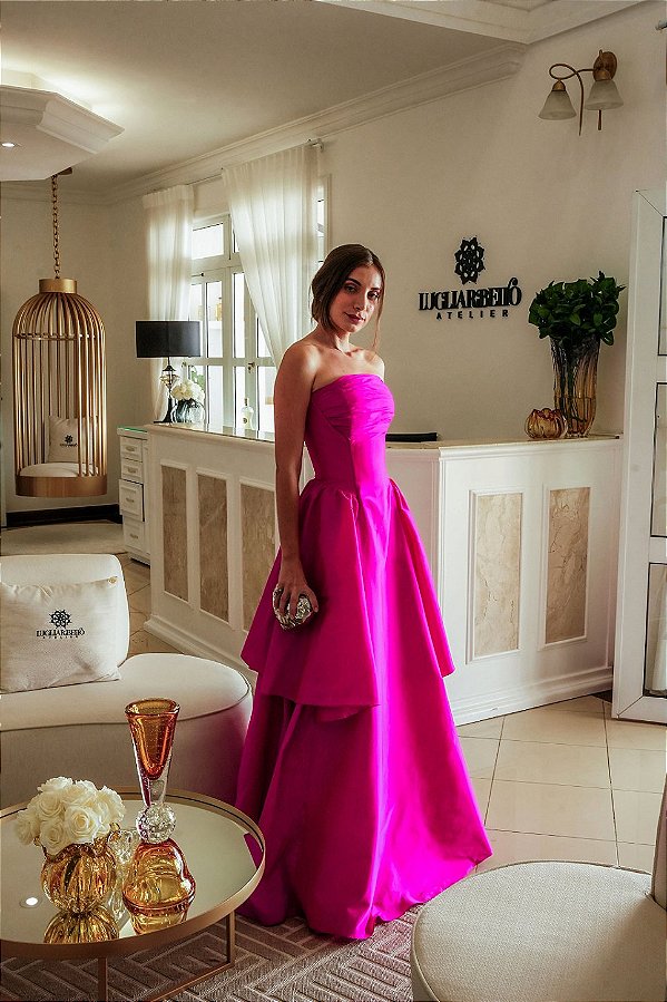 Vestido drapeado tafetá de seda rosa pink Cápsula