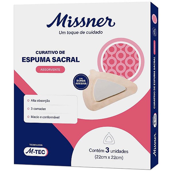 Curativo de Espuma Absorvente Sacral com Bordas de Silicone M-TEC