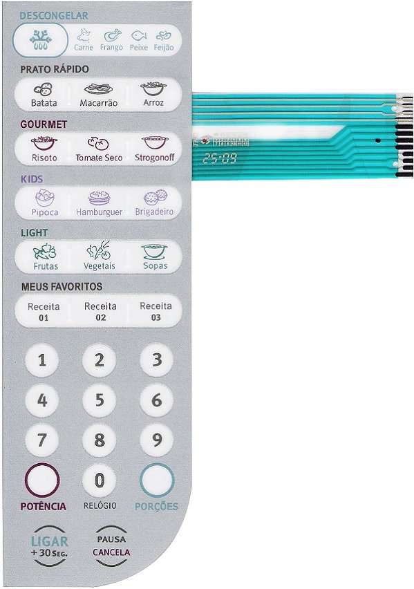 Membrana Teclado para Micro-ondas Compatível com Electrolux MEF 41 - Flat Verde