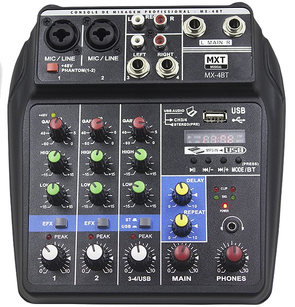 Mesa De Som Bluetooth Com 4 Canais Efeito E Phantom Power