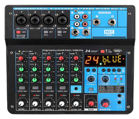 Mesa de Som Mixer MXT 6 Canais 24 Efeitos Bluetooth MX-6T