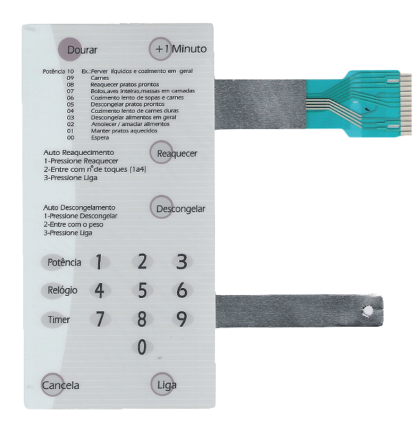 Membrana Teclado para Micro-ondas Compatível com Brastemp BMP31 BMC31 BMU31 BMB31 com Dourar Branco