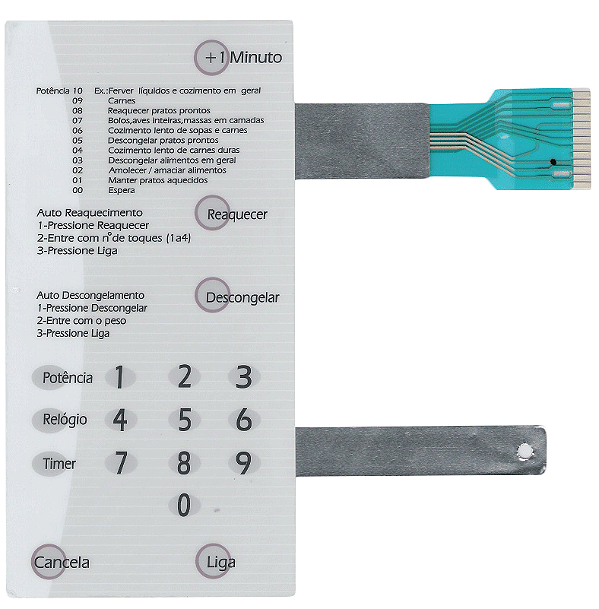 Membrana Teclado para Micro-ondas Compatível com Brastemp BMP31 BMC31 BMU31 BMB31 sem Dourar Branca
