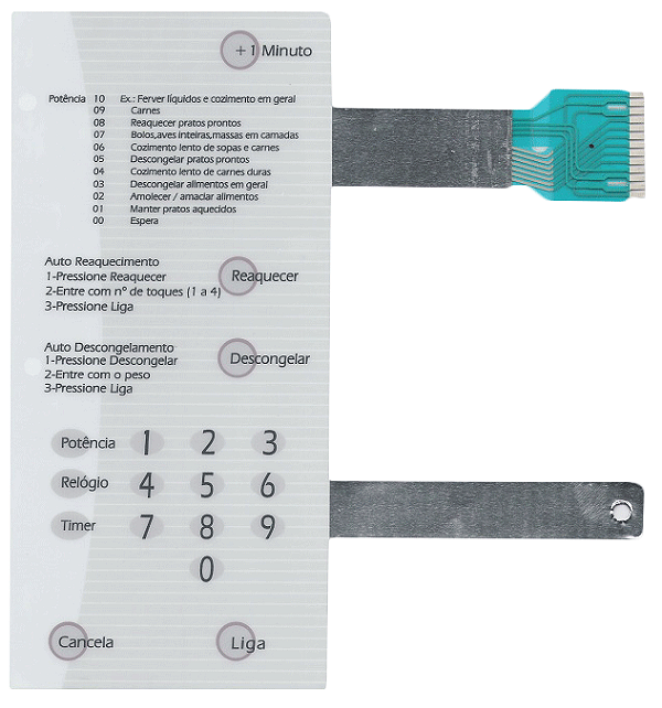 Membrana Teclado para Micro-ondas Compatível com Brastemp BMP42 BMC42 BMU42 BMB42 sem Dourar Branco