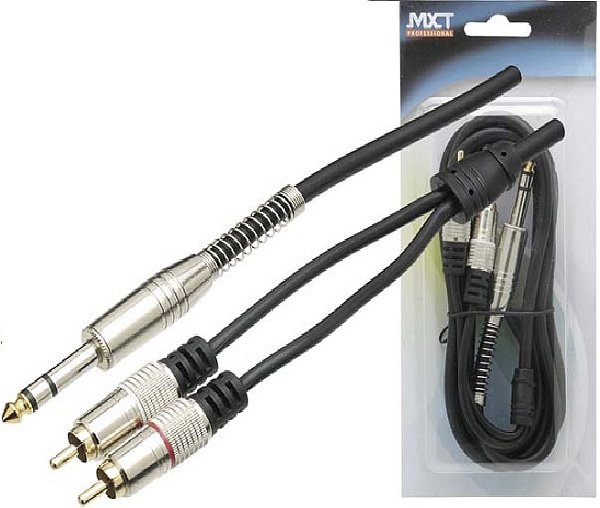 Cabo Áudio Plug 2 Rca + P10 Estéreo Profissional Gold 24k 1.8m