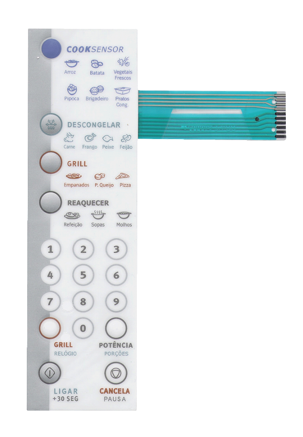 Membrana Teclado para Micro-ondas Compatível com Electrolux ME 30G Branco Relevo