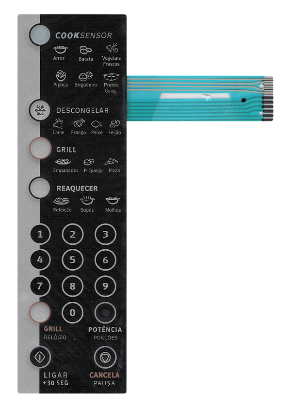 Membrana Teclado para Micro-ondas Compatível com Electrolux ME 30X Preto Relevo