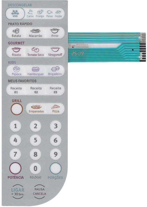 Membrana Teclado para Micro-ondas Compatível com Electrolux MEG 41 Relevo