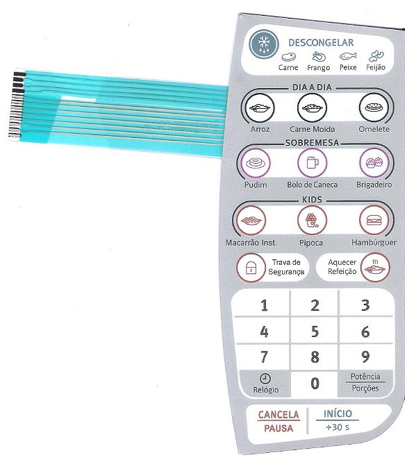 Membrana Teclado para Micro-ondas Compatível com Electrolux MTD 30
