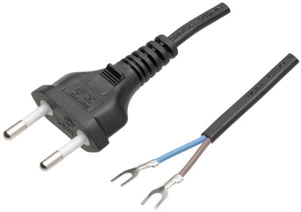 Cabo Cordão de Energia para Ferro De Passar Roupa com Terminal 4mm 2x0.75mm 1,85m