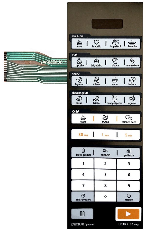 Membrana Teclado para Micro-ondas Compatível com Midea MTAE41 MTAE42 Espelhada