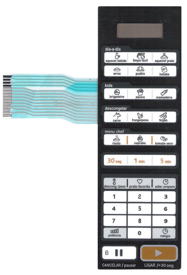 Membrana Teclado para Micro-ondas Compatível com Midea MTAE21 MTAE22 Grill Liva 20L Espelhada