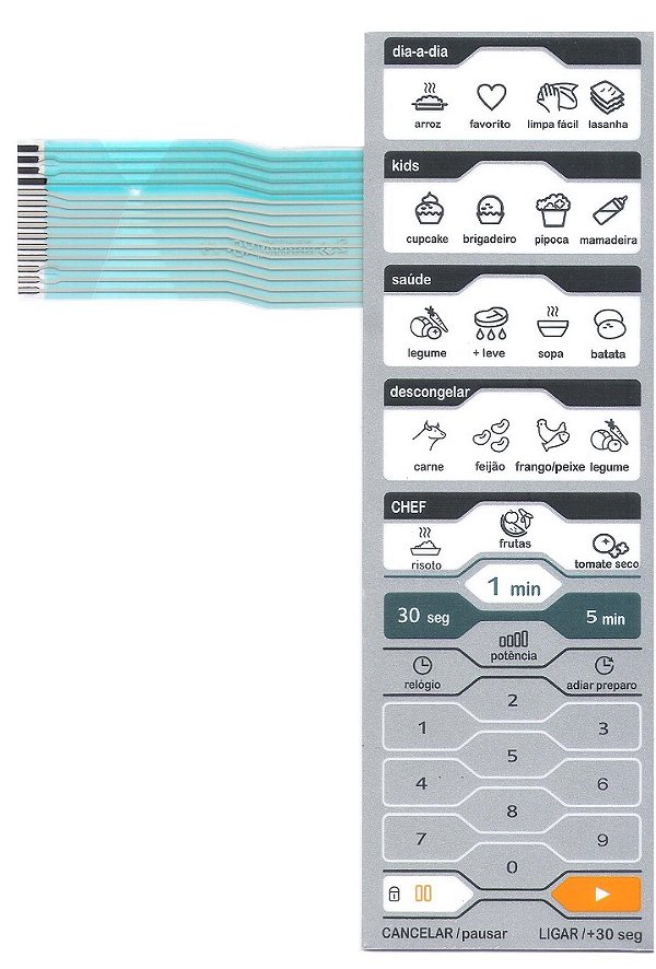 Membrana Teclado para Micro-ondas Compatível com Midea MTAS41 / MTAS42