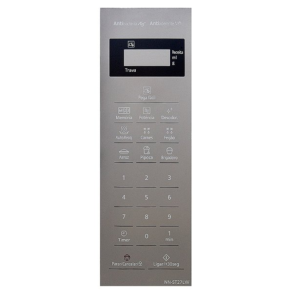Membrana Teclado para Micro-ondas Compatível com Panasonic NN-ST 27LW Espelhada
