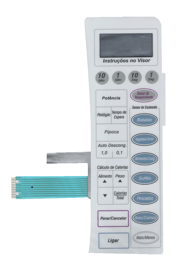 Membrana Teclado para Micro-ondas Compatível com Panasonic NN 7956B Branco Curva