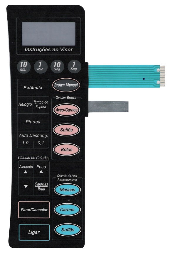 Membrana Teclado para Micro-ondas Compatível com Panasonic NN 7956 Preto Curva