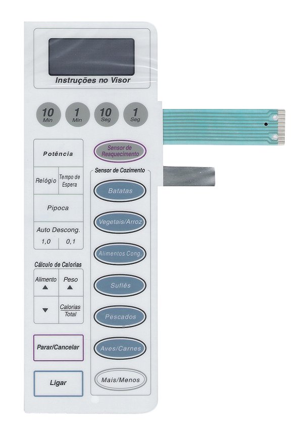 Membrana Teclado para Micro-ondas Compatível com Panasonic NN 7956 Branco Reta