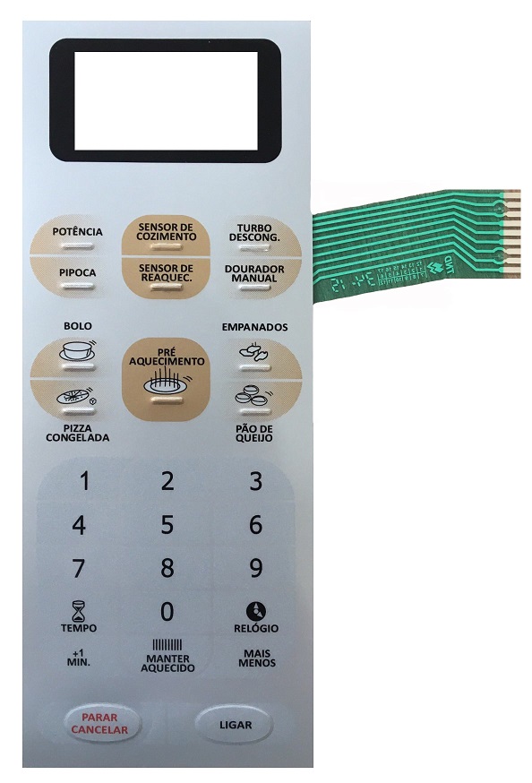 Membrana Teclado para Micro-ondas Compatível com Panasonic NNR 95 Cinza Relevo