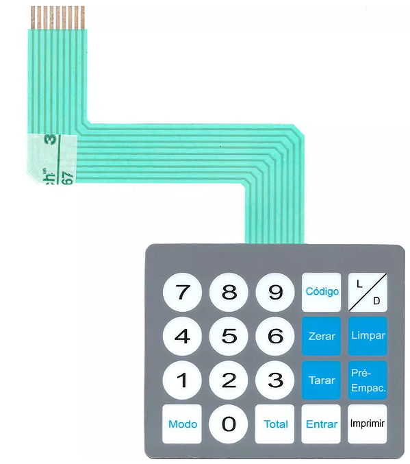 Membrana Teclado para Balança Compatível com Toledo Prix 3 Cinza com Flat Longo