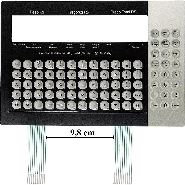 Membrana Teclado para Balança Compatível com Toledo Prix 5 / 6 - 15 - 30Kg Plus Preta