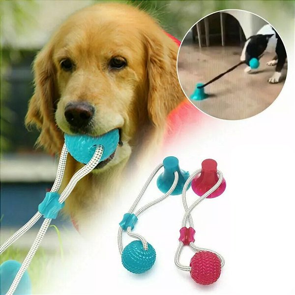 Brinquedo Pet Corda Com Bola e Ventosa Para Prender no Piso ou na Parede